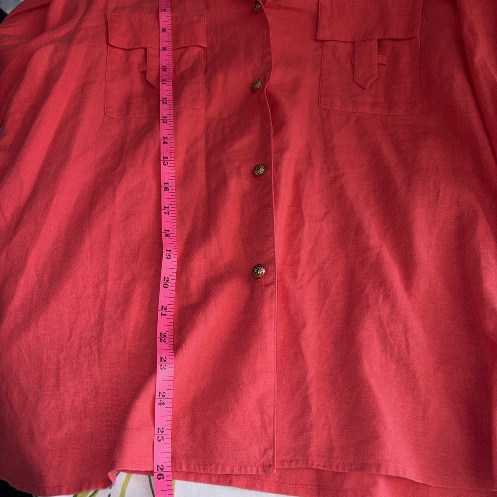 Linen Blend Coastal Coral Pink Button Down Women's Shirt Preppy Resort Wear 16 - Picture 6 of 6